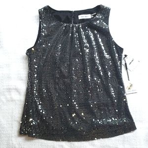 Calvin Klein Siquins graphite gray shiny top PS